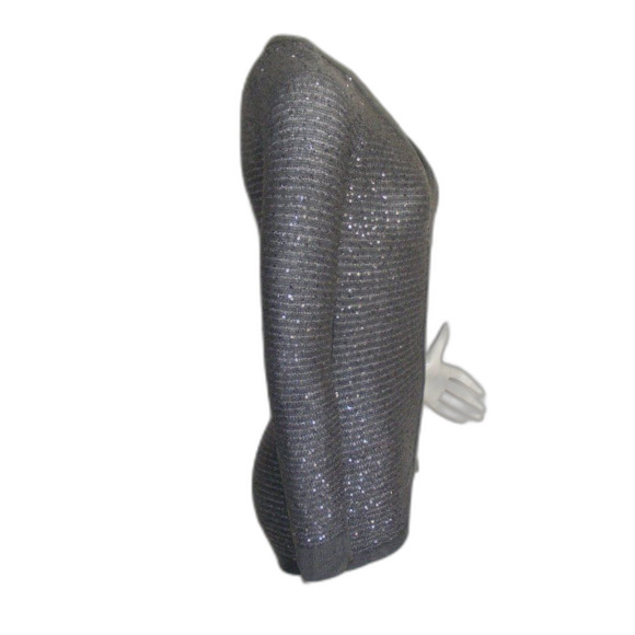 CACHE Sweater, S, Gray, Sequins, Asym hem, Long Raglan sleeves, Lightweight - Picture 6 of 10